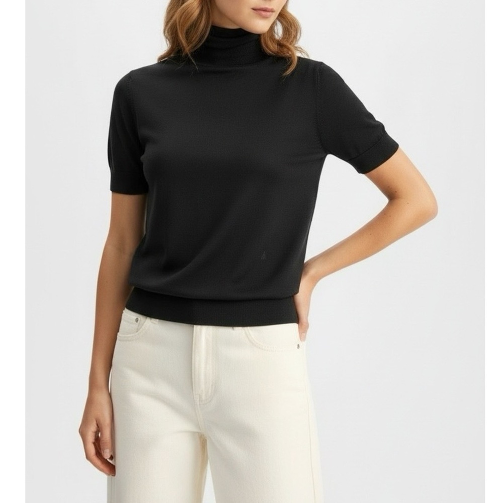 NEW LILYSILK Solomon Silk Cashmere Turtleneck Sweater, Black, Medium